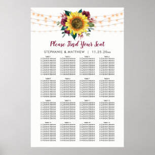 Rustic Solrosdiagram Bröllop Bord Poster