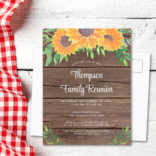 Rustic Solrosfamiljen Reunion Inbjudan Vykort