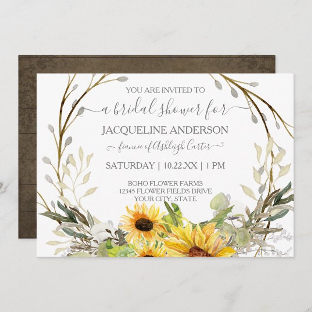 Rustic SolrosfärgsfärgMöhippa Blommigt Inbjudningar (Fram/baksida)