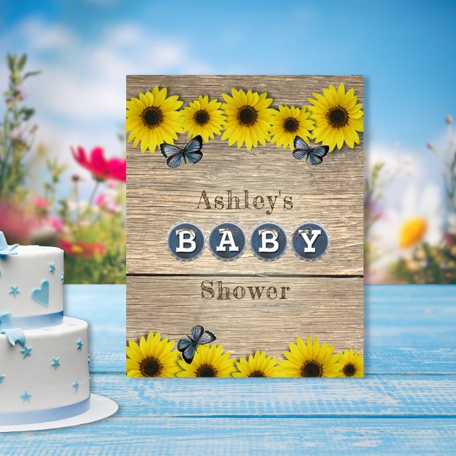 Rustic Solrosfjäril Baby Shower Poster (Skapare uppladdad)