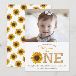Rustic Solrosfoto 1:a födelsedagstjejfoto Inbjudningar