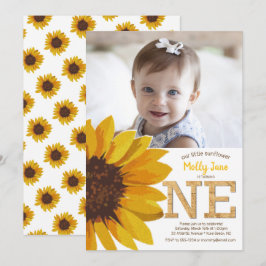 Rustic Solrosfoto 1:a födelsedagstjejfoto Inbjudningar