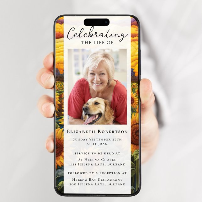 Rustic Solrosfoto Funeral Digital Evite Inbjudningar (Skapare uppladdad)