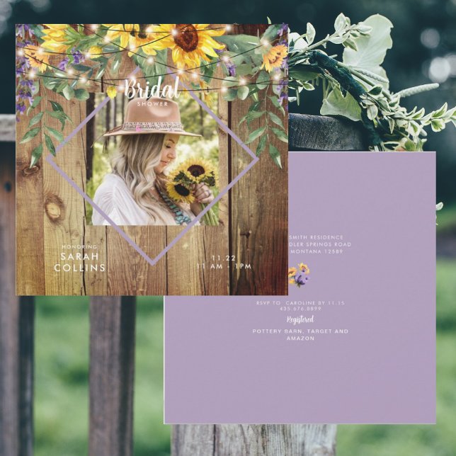 Rustic Solrosfoto-Möhippa Wood Inbjudningar (Skapare uppladdad)