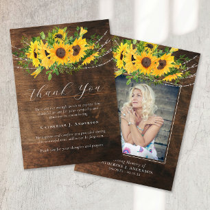 Rustic Solrosfoto Sympathy Funeral Memorial Tack Kort