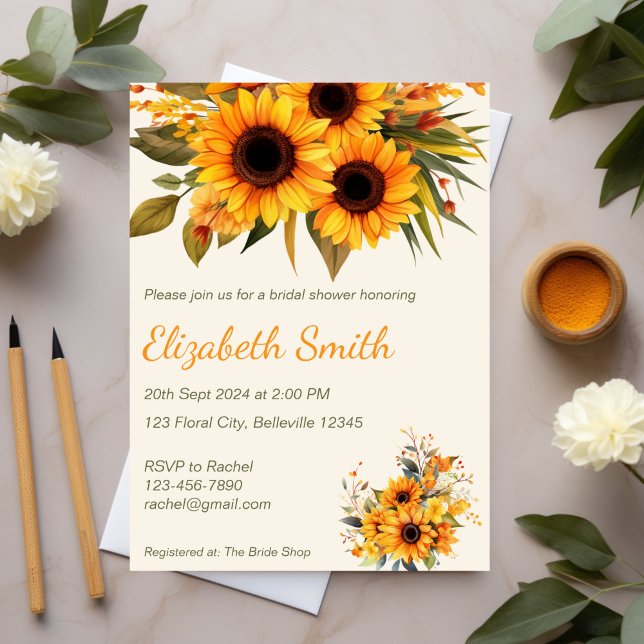Rustic SolrosMöhippa Inbjudningar (Sunflower Bridal Shower Invitation)