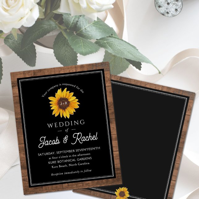 Rustic Solrosmonogram Wood Wedding bjudande in (Skapare uppladdad)
