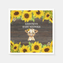 Rustic Solrosols Highland Cow Baby Shower Pappersservett