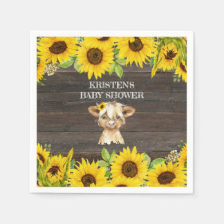 Rustic Solrosols Highland Cow Baby Shower Pappersservett