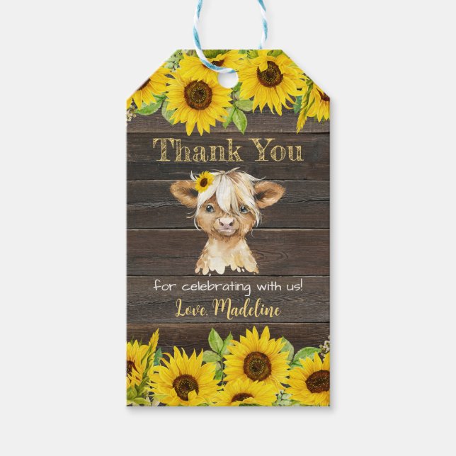 Rustic solrosols Tack för högland Presentetikett (Framsidan)