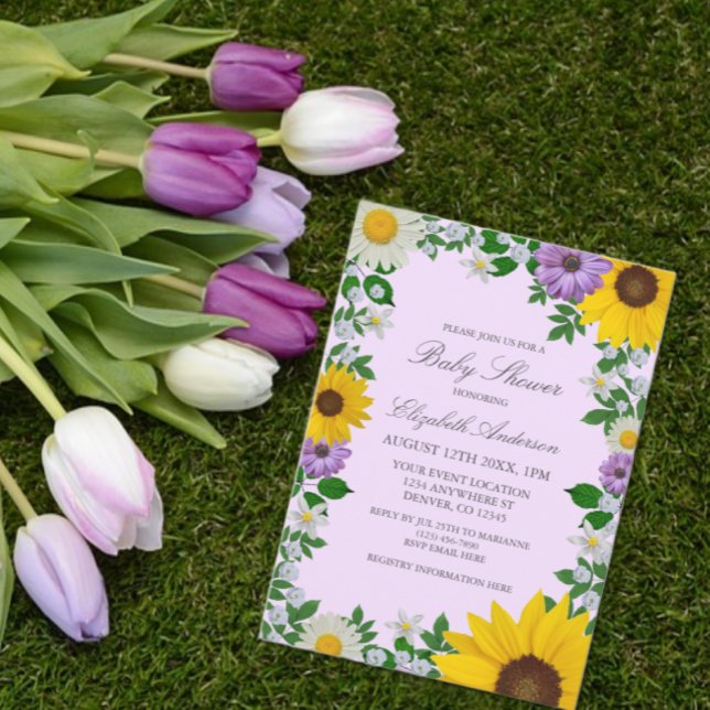 Rustic Solrossolskö Blommigt Daisy Babykläder Inbjudningar (Skapare uppladdad)