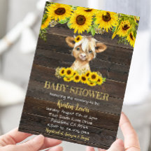 Rustic Solrossolskor Blommigt Highland Cow Baby Sh