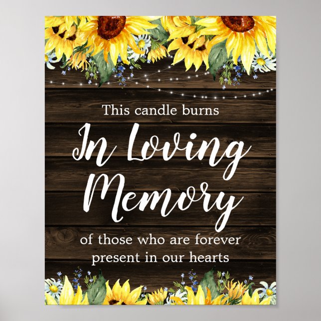 Rustic SolrosString Ljus Bröllop Memorial Poster (Framsidan)