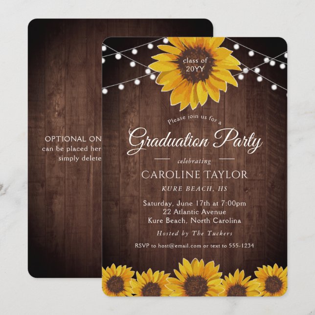 Rustic SolrosString Ljus Studentfest Inbjudningar (Fram/baksida)