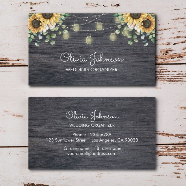 Rustic Solrosstryck, lätt trä Visitkort (In situ wood table)