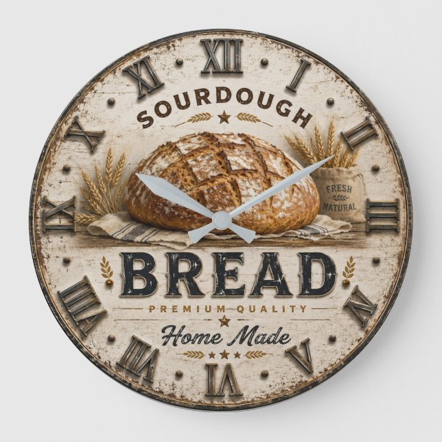 Rustic Sourdough Bread Kitchen Artisan  Bakery Stor Klocka (Framsida)