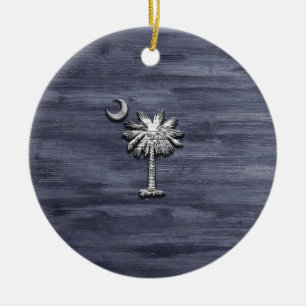 Rustic South Carolina Palmetto och Måne Julgransprydnad Keramik