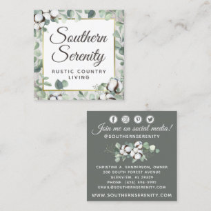 Rustic Southern Cotton & Botanical på sociala medi Fyrkantigt Visitkort