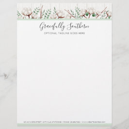 Rustic Southern Cotton Flowers on White Barn Wood Brevhuvud