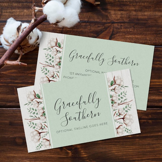 Rustic Southern Cotton Flowers on White Barn Wood Visitkort (Skapare uppladdad)