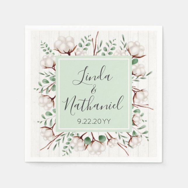 Rustic Southern Cotton & Wood Land Farm Bröllop Pappersservett (Framsidan)
