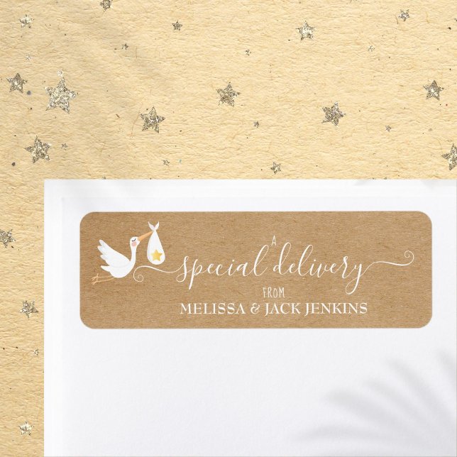 Rustic Special Delivery Baby Stork Returadress Etikett (Rustic Special Delivery Baby Stork Return Address Label)
