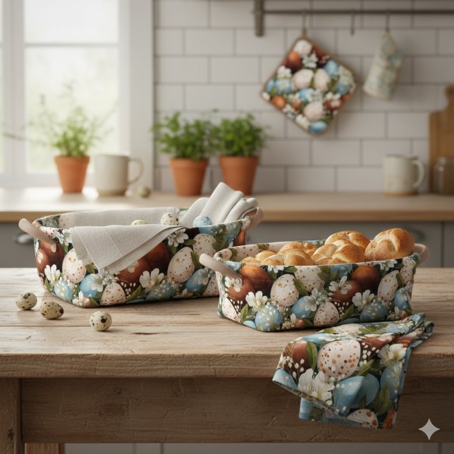 Rustic Speckled Easter Eggs & Spring Flowers  Tyg (Rustic Speckled Easter Eggs & Spring Flowers  Fabric)