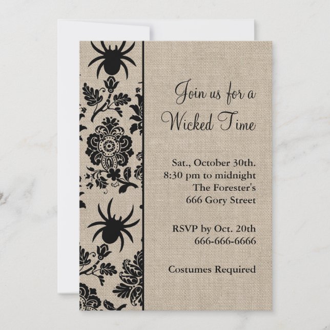 Rustic Spider Damask Halloween-inbjudan Inbjudningar (Framsida)