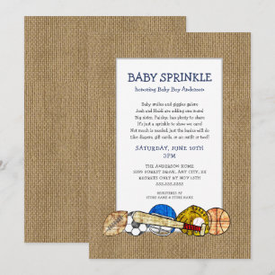 Rustic Sports BOY baby sprinkle med söt dikt Inbjudningar