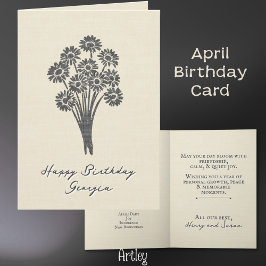 Rustic Stamped Daisy April Birth Flower Linen Kort