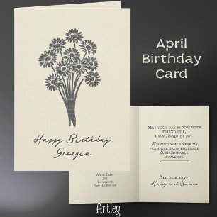 Rustic Stamped Daisy April Birth Flower Linen Kort