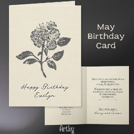 Rustic Stamped Hawthorn May Birth Flower Linen Kort