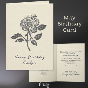 Rustic Stamped Hawthorn May Birth Flower Linen Kort