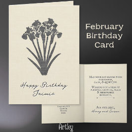 Rustic Stamped Iris februari Birth Flower Linen Kort