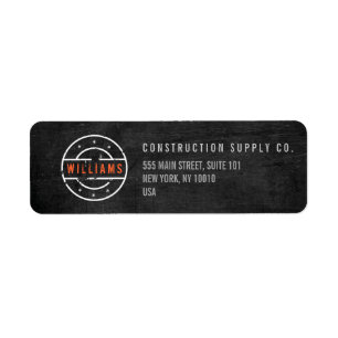 Rustic Stamped Logotyp på Black Wood Construction Returadress Etikett