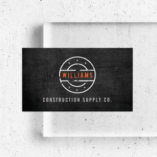 Rustic Stamped Logotyp på Black Wood Construction Visitkort