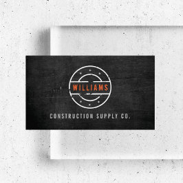 Rustic Stamped Logotyp på Black Wood Construction Visitkort