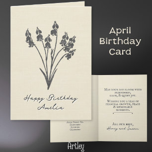 Rustic Stamped Sweet Pea April Bird Flower Linen Kort