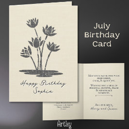 Rustic Stamped Vatten Lily juli Birth Flower Linen Kort