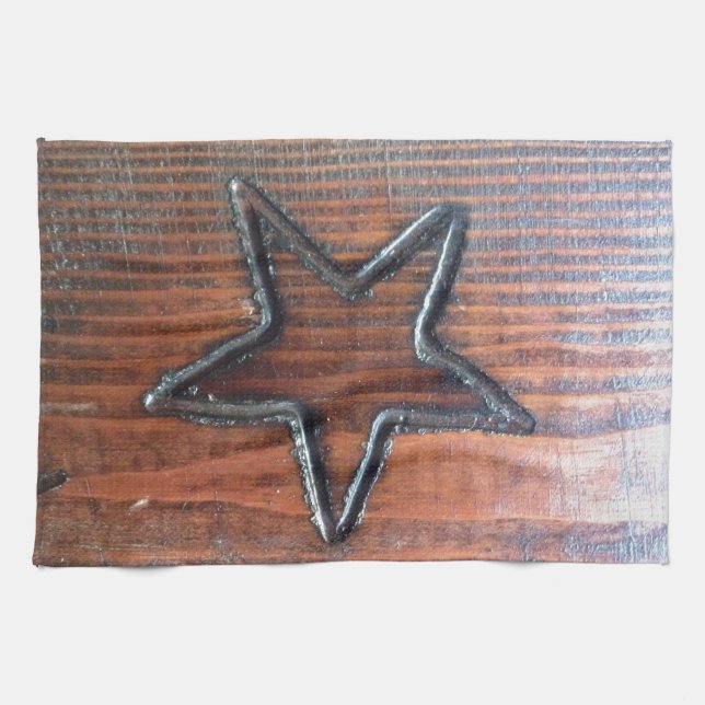 Rustic Star bränd in i Wood Bord Pyrography Kökshandduk (Horisontell)