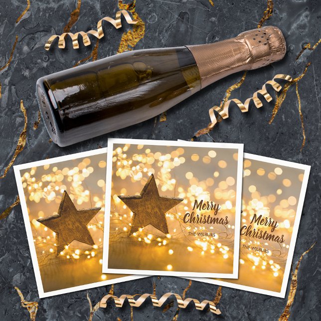 Rustic Star och julgranen Ljus Pappersservett (Rustic Star and Christmas Lights Cocktail Napkins)
