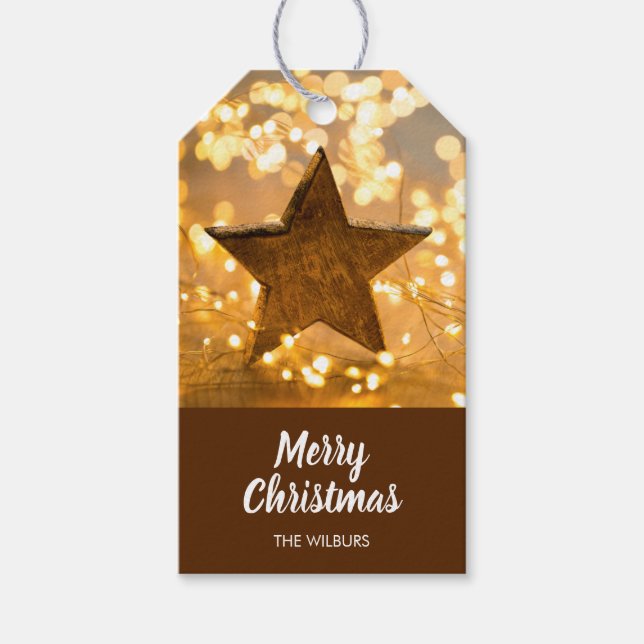 Rustic Star och julgranen Ljus Presentetikett (Framsidan)