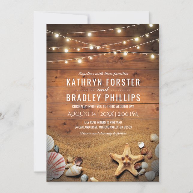 Rustic Starfish Beach Ljus Tropical Bröllop Inbjudningar (Framsida)