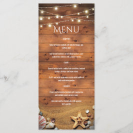 Rustic Starfish Beach Ljus Tropical Bröllop Menu Meny