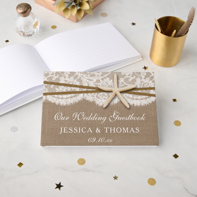 Rustic Starfish Beach Wedding Collection Gästböcker (Framsida öppen)