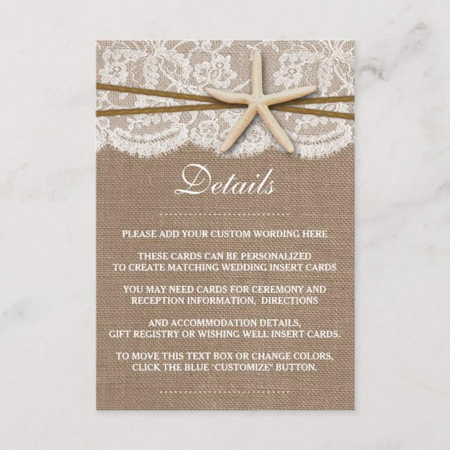 Rustic Starfish Beach Wedding Collection Tilläggskort (Framsida)