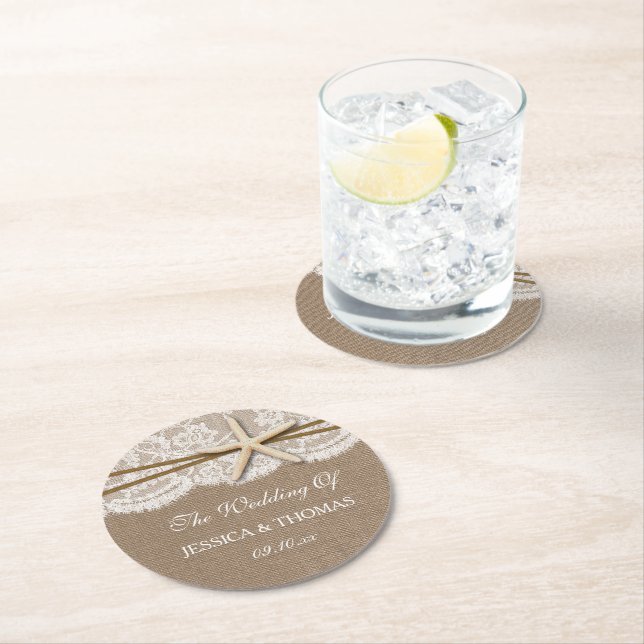 Rustic Starfish Beach Wedding Collection Underlägg Papper Rund (Insitu)