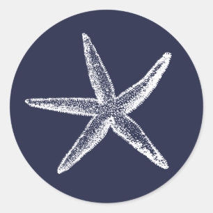 Rustic Starfish Blue Beach Wedding Runt Klistermärke