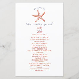 Rustic Starfish Red & Blue Beach Wedding Program