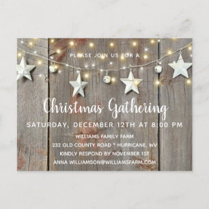 Rustic Stars & Ljus på Barnwood jul Party Inbjudan Vykort